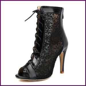 Lace Peep Toe Ankle Boots Stiletto Heels Back Zipper Wedding Dance Shoes